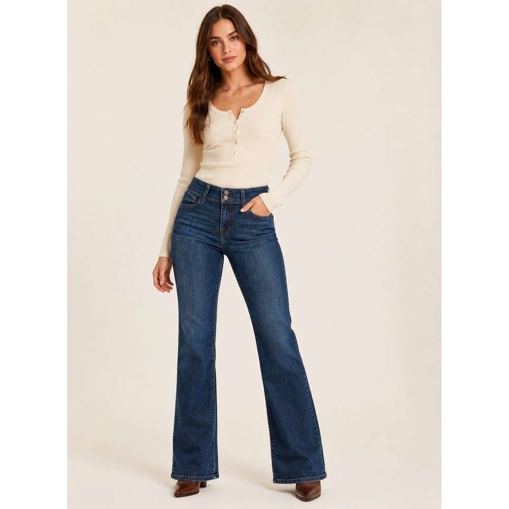 Y2K Gap Curvy Bootcut Jeans Womens 6R Blue Low Rise Button Flap Back Pockets